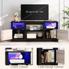Entertainment center in black with RGB LED lighting, adjustable shelf, and storage for TVs up to 65” for stylish.
