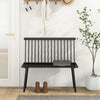 Black entryway bench for 2 with spindle backrest, made of solid rubber wood, ideal for kitchen or hallway use.