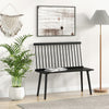 Black entryway bench for 2 with spindle backrest, made of solid rubber wood, perfect for kitchen or hallway use.