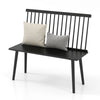 Black entryway bench for 2 with spindle backrest, featuring ergonomic design and two decorative cushions for added.