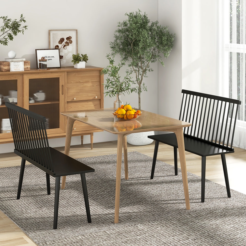 Entryway Bench for 2 with Spindle Back for Kitchen Dining Room Hallway-Black - Gallery View 1 of 10