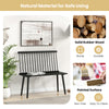 Black entryway bench for 2 with spindle back, made of solid rubber wood, ideal for kitchen and dining room use.