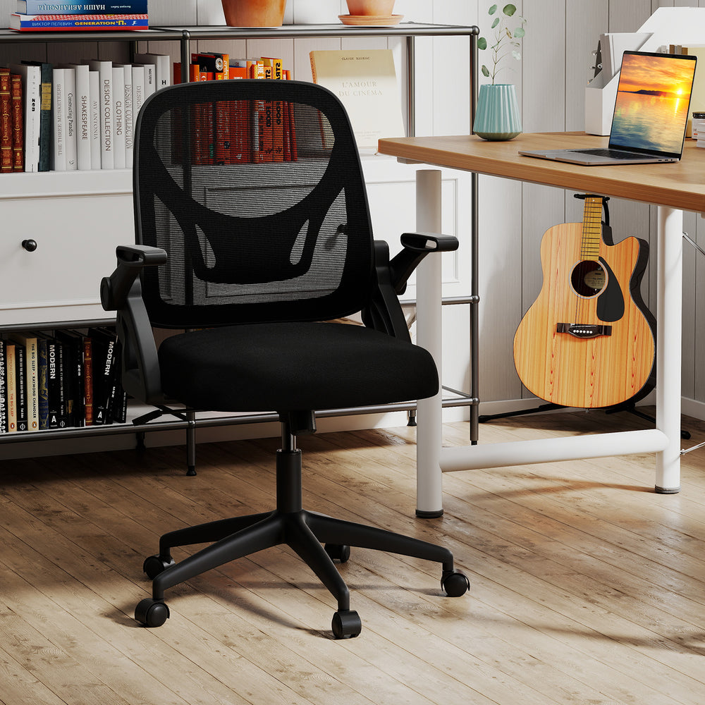 Ergonomic Computer Desk Chair with Lumbar Support and Flip-up Arms-Black - Gallery View 1 of 9