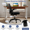 Ergonomic black desk chair with lumbar support, flip-up arms, and 360° swivel for comfortable office use.