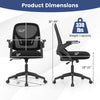 Ergonomic black computer desk chair with lumbar support, height-adjustable, and flip-up arms for space-saving.