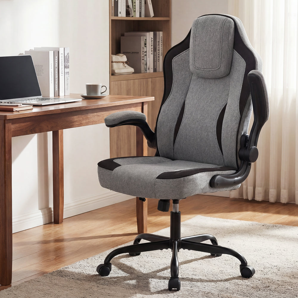 Ergonomic Computer Office Chair with 90° Flip-up Armrests-Gray - Gallery View 1 of 11