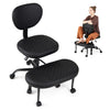 Close-up of the premium artificial leather and quilted texture on the seat of the ergonomic black office chair for.
