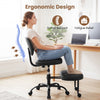 Ergonomic black office chair with height-adjustable seat, lumbar support, and rolling wheels for home office comfort.