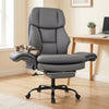 Ergonomic grey office chair with retractable footrest, adjustable armrests, and pet-friendly design for comfort and.