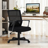 Ergonomic black desk chair with lumbar support, padded seat, and adjustable height for comfortable office use.