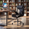 Ergonomic black leather office chair with flip-up armrests and rocking function, designed for comfort and support.
