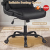 Ergonomic black leather office chair with flip-up armrests, stable metal base, and smooth rolling casters for easy.