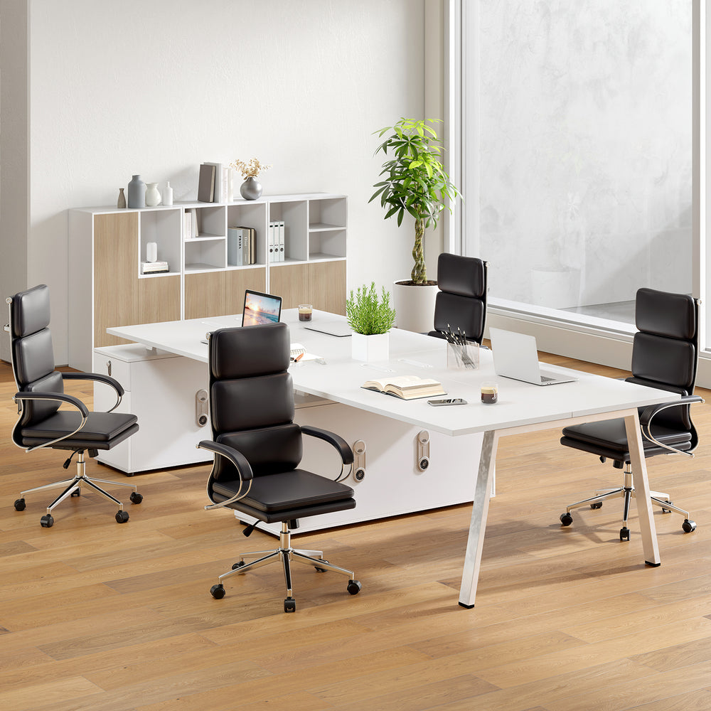 Ergonomic black leather office chair with adjustable height and rocking function, ideal for office or home use.