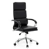 Ergonomic black leather office chair with adjustable height, lumbar support, and rolling casters for versatile use.