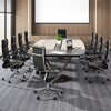 Ergonomic black leather office chair with adjustable height and rocking function, perfect for office environments.
