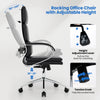 Ergonomic black leather office chair with adjustable height, rocking function, and lumbar support for versatile comfort.