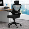 Ergonomic mesh office chair in black with adjustable height, headrest, and lumbar support for home office comfort.