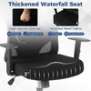 Thickened 3" waterfall seat of ergonomic office chair in black, featuring high-density sponge and breathable mesh.