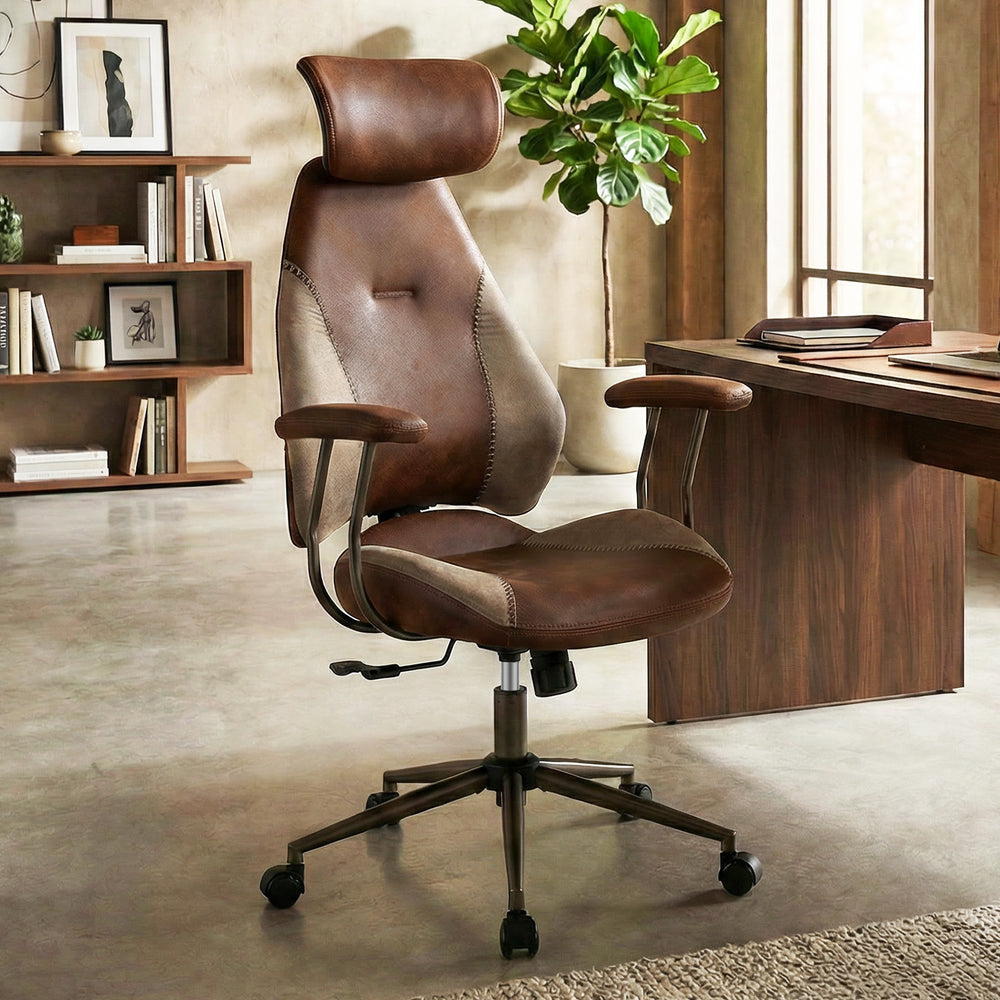 Ergonomic Office Chair Computer Desk Chair with 2D Headrest and Rocking Backrest-Brown - Gallery View 1 of 11