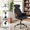Ergonomic office chair with headrest, black faux leather, 360° wheels, and adjustable height for home office comfort.