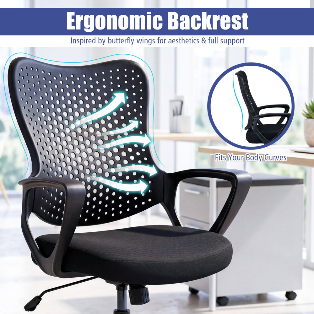 Ergonomic office chair with a breathable butterfly back, height adjustable for optimal comfort and support.