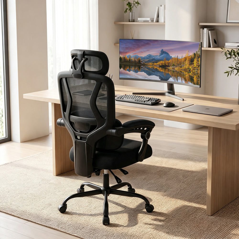 Ergonomic Office Computer Mesh Chair with High Back Adaptive Lumbar Support and 2D Adjustable Headrest-Black - Gallery View 1 of 10