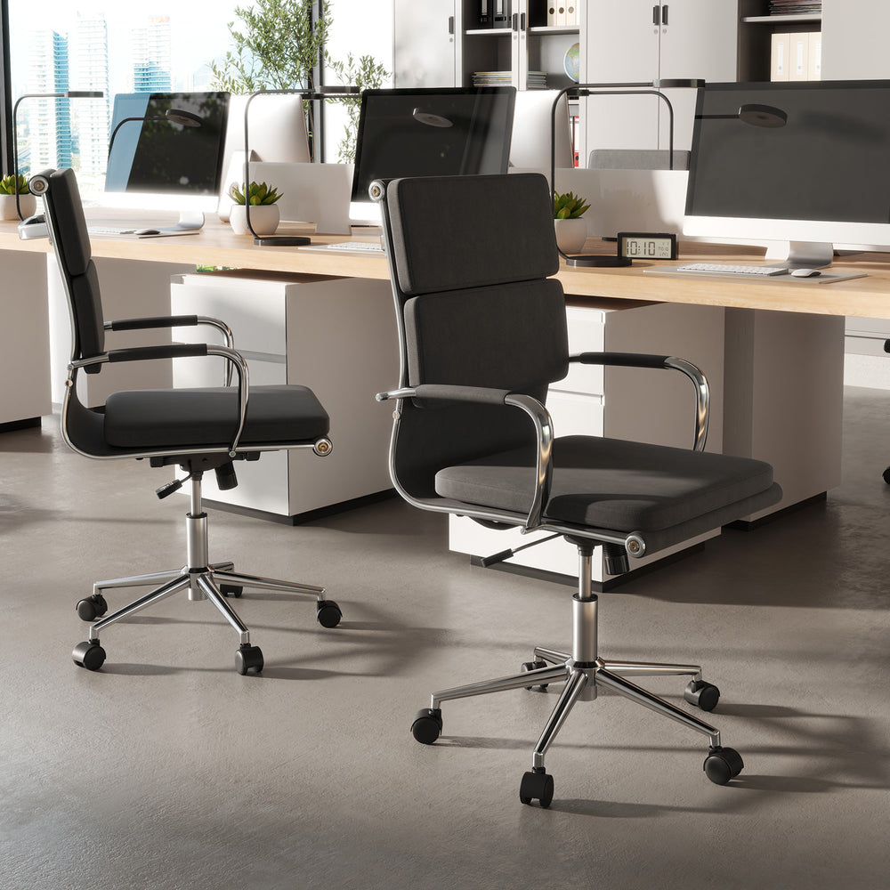 Ergonomic gray office desk chair with adjustable height and rocking backrest, perfect for home or office use.