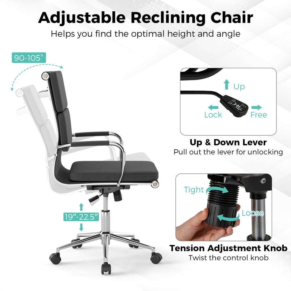Ergonomic office desk chair with adjustable height, rocking backrest, and gray padded seat for optimal comfort and.