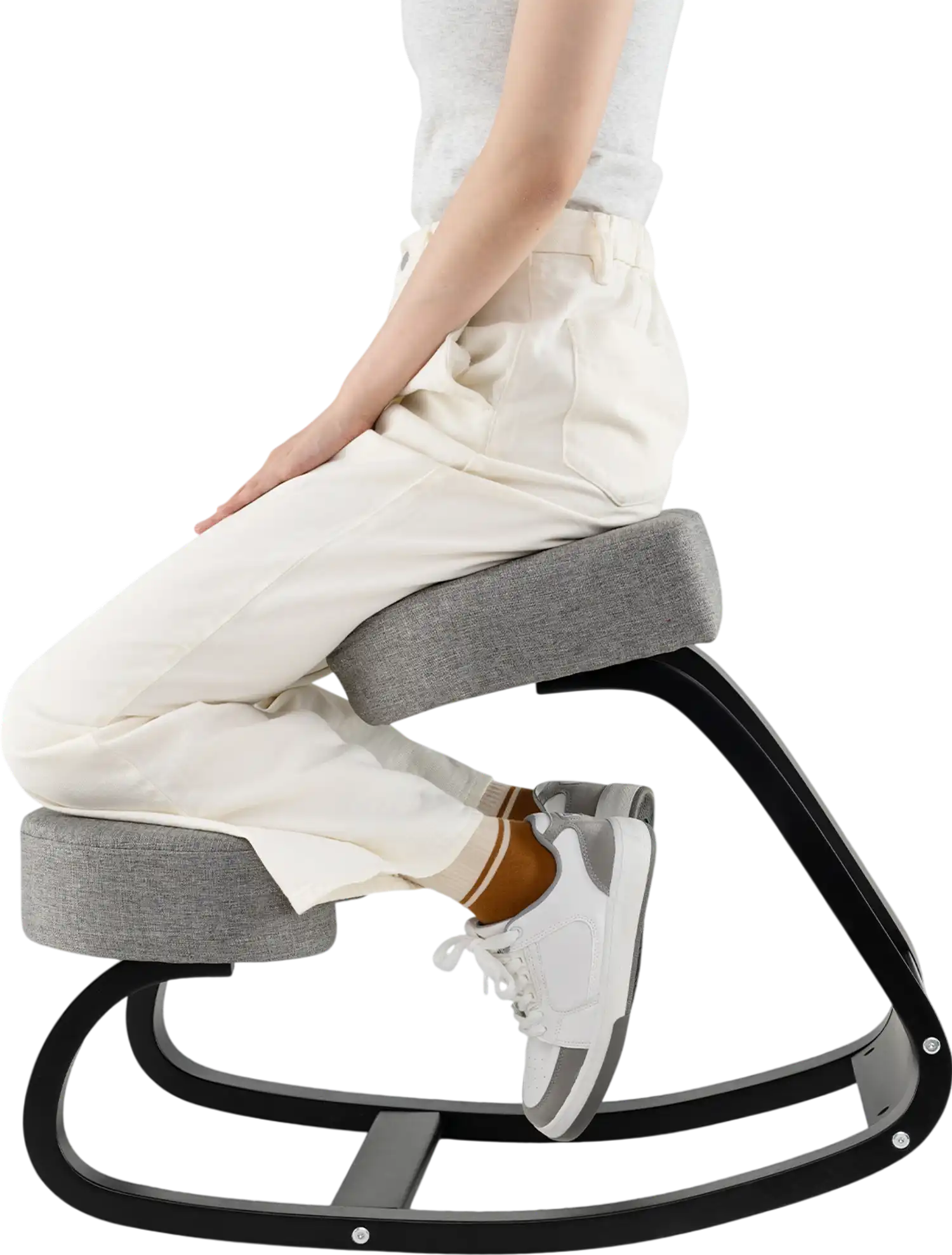 Costway Wooden Ergonomic Rocking Kneeling Chair Gray 19387526 New