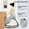 Wooden ergonomic backless rocking kneeling chair with gray padded cushion, promoting active sitting and proper posture.