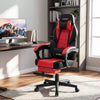 Ergonomic red video game chair with reclining backrest and retractable footrest, perfect for gaming or working.