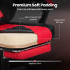 Ergonomic video game chair in red with premium soft padding, supportive sponge, and adjustable features for comfort.