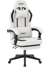 Gray ergonomic video game chair showcasing the sleek design, padded headrest, and adjustable footrest for ultimate.
