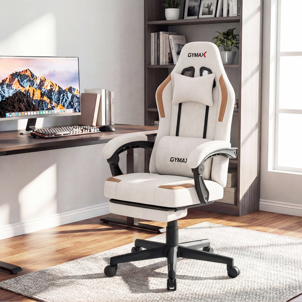 Ergonomic Video Game Chair with Headrest for Home Office-Beige - Gallery View 1 of 12