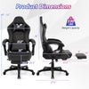 Dimensions of the ergonomic black video game chair with headrest and lumbar pillow, supporting up to 330 lbs.