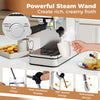 Powerful steam wand with 360° swivel design for creamy froth, featured on the stainless steel espresso machine.