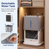Evaporative air cooler with a 7-gallon detachable water tank, designed for easy storage and enhanced cooling efficiency.