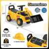 Yellow excavator digger toy with adjustable bucket, steering wheel, and supportive backrest for indoor and outdoor play.