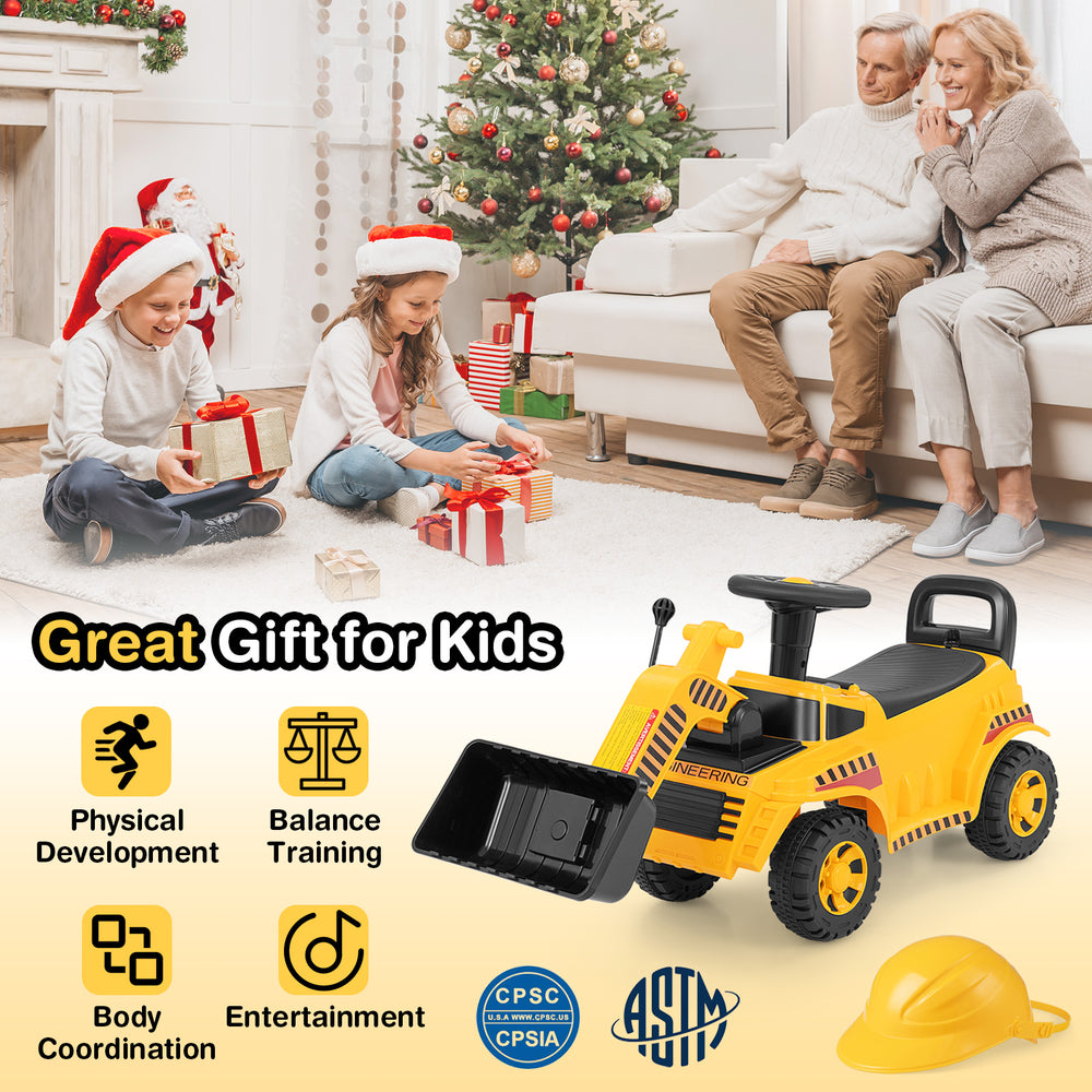 Yellow excavator digger toy with adjustable bucket, ideal for kids' physical development and outdoor fun.