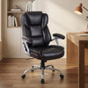 Brown ergonomic executive office chair with padded seat and armrests, adjustable backrest, and 360° swivel for comfort.