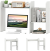 Expandable white desk bookshelf with open cubes for organized storage, fitting monitors up to 24 inches for versatile use.