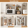 Expandable desk bookshelf in white features open cubes for storage, serving as a writing desk, vanity table, or storage rack.