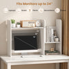 Expandable desk bookshelf in white with open cubes, fitting monitors up to 24 inches for organized storage and display.