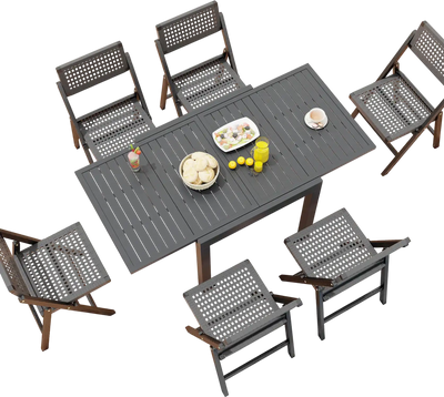 Costway Expandable Patio Aluminum Dining Table for 4-6 People Grey 78423965 New