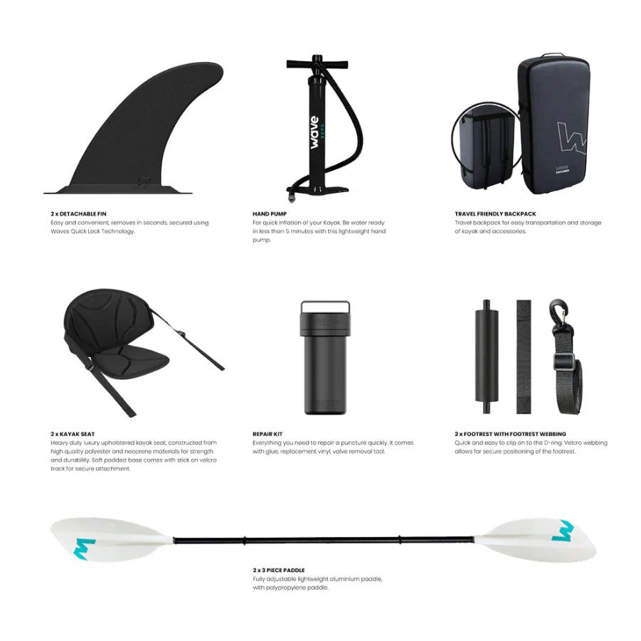 Wave Explorer Inflatable Kayak PU-Stitch 1–2 Seater for All-Round Kayaking New