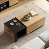 Extendable coffee table in natural finish features concealed storage, ample space for decor, and a sleek design for modern living.