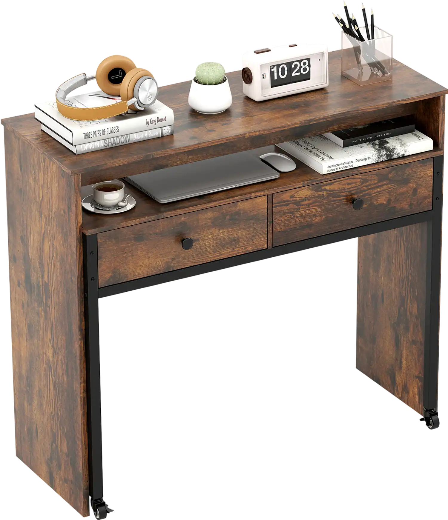 Costway Extendable Computer Desk w/ 2 Storage Drawers Rolling Home Office Writing Desk 154238976 New