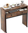 Rustic brown extendable computer desk featuring a spacious tabletop and two large storage drawers for efficient.