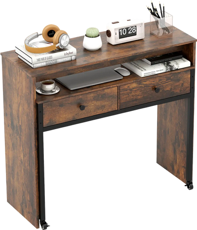 Costway Extendable Computer Desk w/ 2 Storage Drawers Rolling Home Office Writing Desk 154238976 New