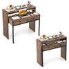 Extendable computer desk in rustic brown with 2 storage drawers, monitor shelf, and lockable wheels for versatile home.
